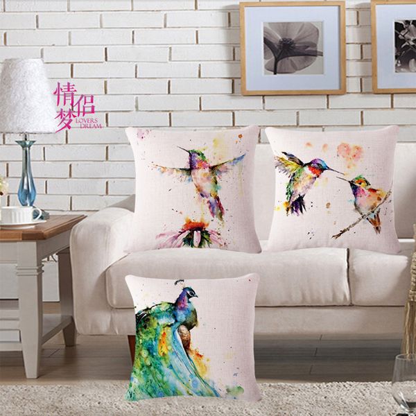

coloured drawing or pattern birdie cotton flax pillow back cushion loose coat