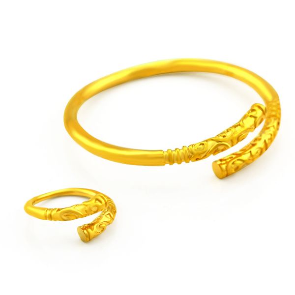 

bangle ring set 18k yellow gold filled womens mens adjust bracelet with ring classic jewelry set, Black