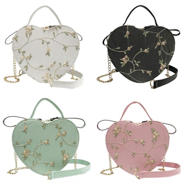 

small women's fashion versatile girl messenger lace shoulder portable shoulder strap small lace bag heart-shaped bag, White