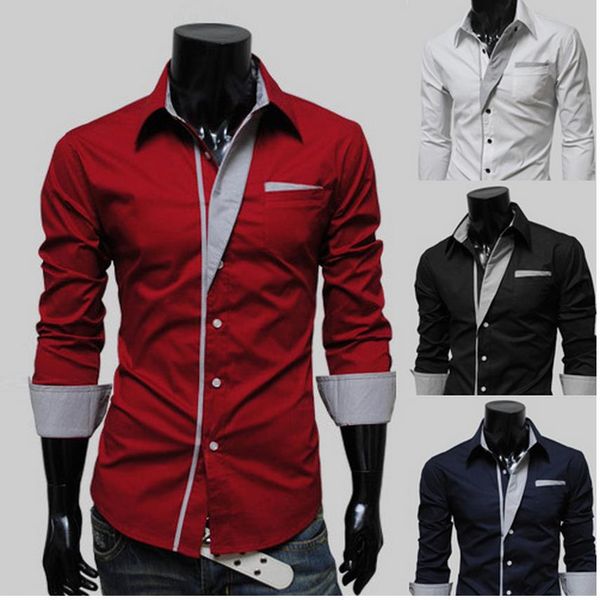 

2018 wed casual shirt men fashion striped contrast color panelled design single breasted long sleeve mens shirts ing, White;black