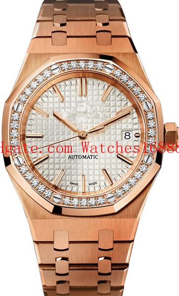 

15451st.zz.1256st.01 18k rose gold diamond bezel ladies watch 37mm womens automatic mechanical wristwatches, Slivery;brown