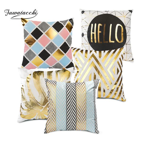 

fuwatacchi christmas letters cushion cover decorative eco-friendly gold foil pillow case sofa chair deer wind chimes pillowcase