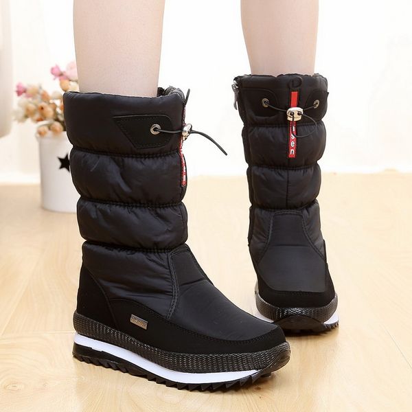 

snow boots women winter boots waterproof fur women's winter shoes non-slip platform female thick plush warm botas mujer, Black