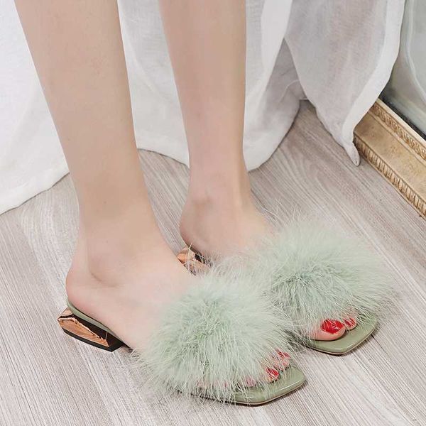 

shoes woman 2020 low slippers women summer pantofle luxury slides fur flip flops flock new designer plush rome rubber hoof, Black