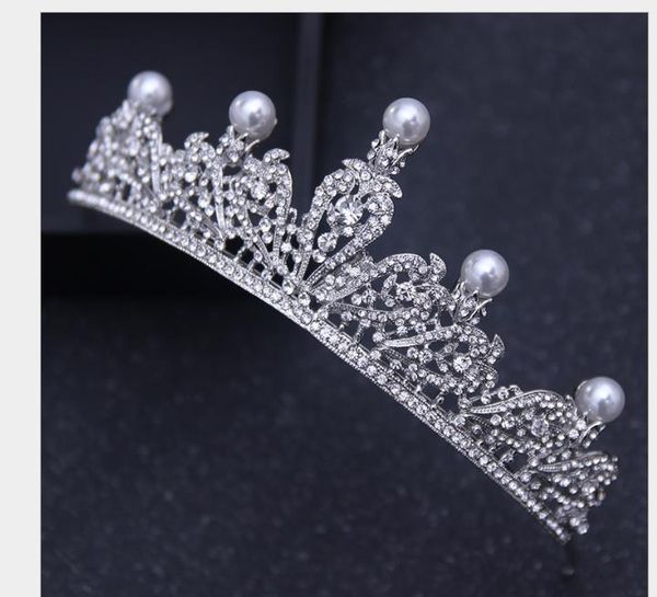 

bride pearl diamond crown princess headdress sweet hair ornament wedding dress wedding accessories, Slivery;golden