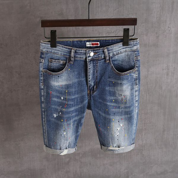 

newly designer fashion men jeans shorts paint designer cargo denim shorts hombre streetwear summer hip hop short jeans men, Blue