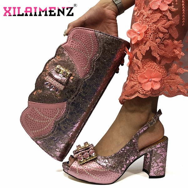 

2020 pu leather italian special arrivals shoes and bag set in pink color women matching shoes and bag set for party, Black