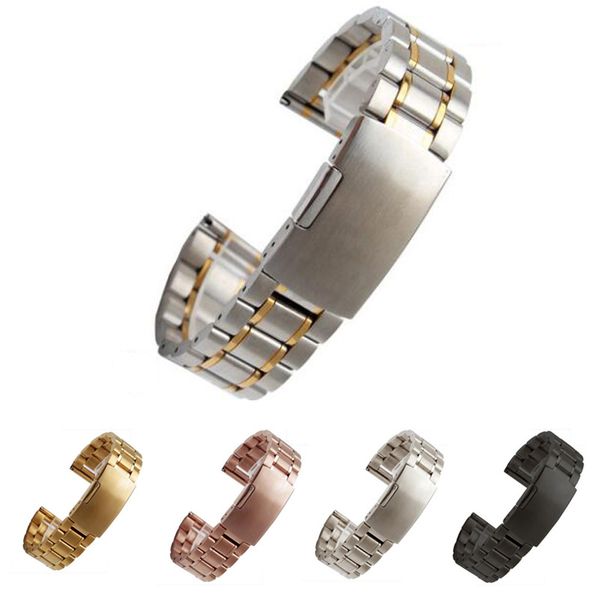 

stainless steel watch band silver black gold watch strap bracelet men women watchband 14 16 18 20 22 24mm strap butterfly clasp, Black;brown