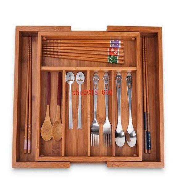 2019 Bamboo Adjustable Storage Box For Sundries Wood Tableware