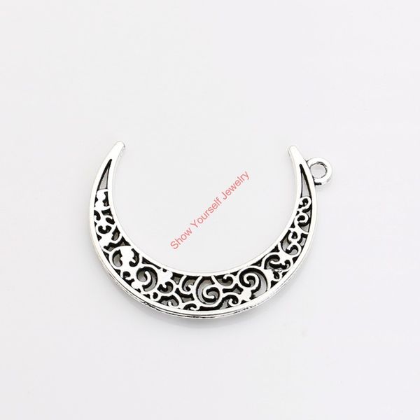 

wholesale-silver plated hollow moon charms pendants for bracelet necklace jewelry making diy handmade craft 40mm, Bronze;silver