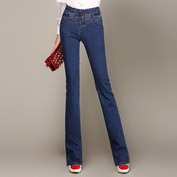 

elegant high waist jeans woman spring office women flare jeans denim blue long pants trousers women skinny femme c5119