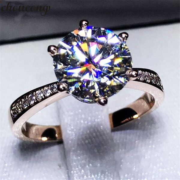 

choucong crown ring rose gold filled 925 silver engagement wedding band rings for women round 7mm clear diamond jewelry, Slivery;golden