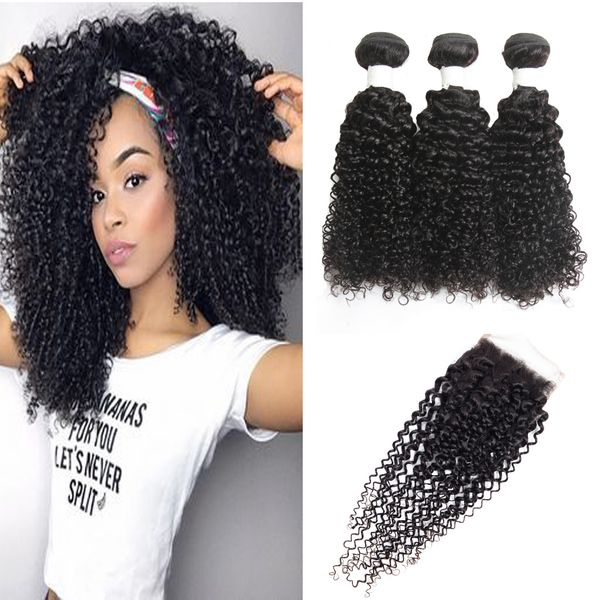 Brazilian Virgin Hair 3 Bundles With Closure Kinky Curly