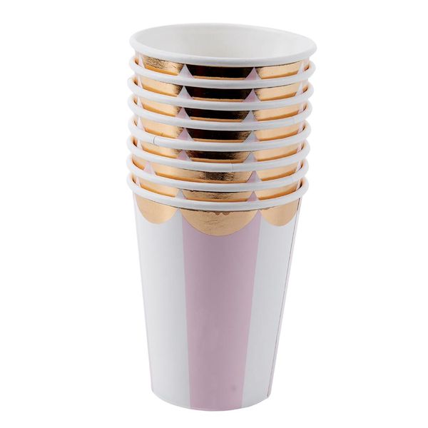 

gilding high-end disposable tableware set pink striped paper plates cups napkins party wedding carnival tableware supplies dis