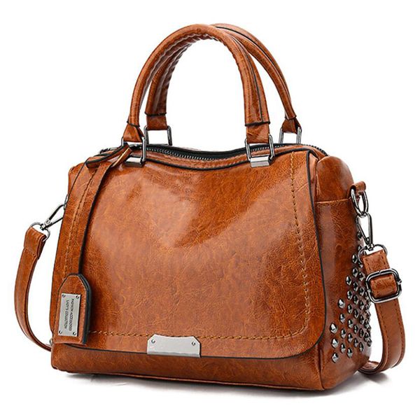 

acelure fashion vintage boston rivet pu leather handbags purse women messenger bags shoulder bag female tote bag