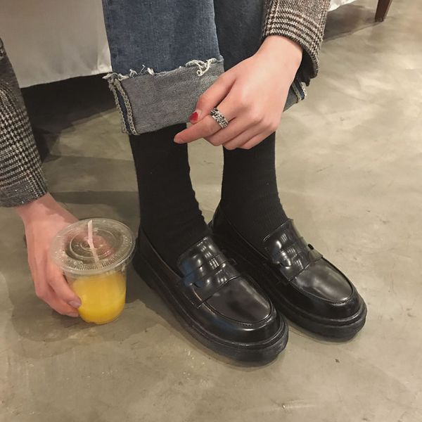 

new england style black small shoes simple wild flat small shoes loafers