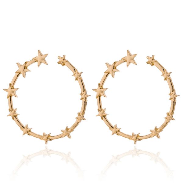 

new korean five star gold/silver alloy stud earrings for women geometric round ear party jewelry gift fashion statement earrings, Golden;silver