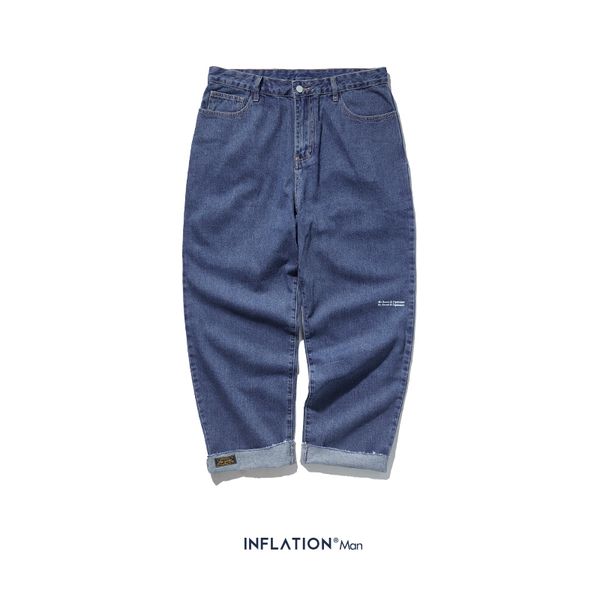 

inflation 2019 aw new arrival casual jeans men dark blue denim jeans straight loose male denim pants 93357w