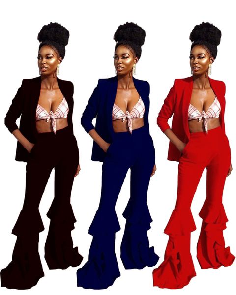 

22ly5801 women's two piece personalized unbuttoned cardigan ruffle hem suit fashion autumn loose and comfortable outwear outfits, White