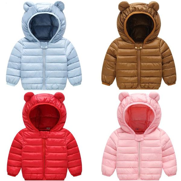 

8 цветов дети вниз ветровки дети zip толстый мультфильм уши снег с капюшоном outwear мальчиков девочка зима сверхлегких теплый пальто 12m-4т, Blue;gray