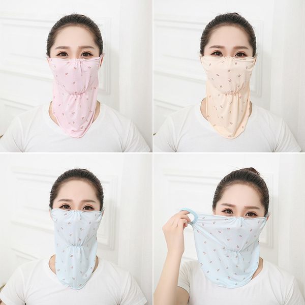 

spring summer ice silk sunscreen uv sunshade masks dustproof neck protector breathable female face mask uv protection breathable, Black