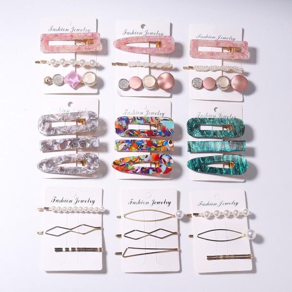 

3/4pcs pearl hairclips for woman acetate geometry duckbill barrette popular decorate hair pin girls headwears hairpins set yntmm, Black