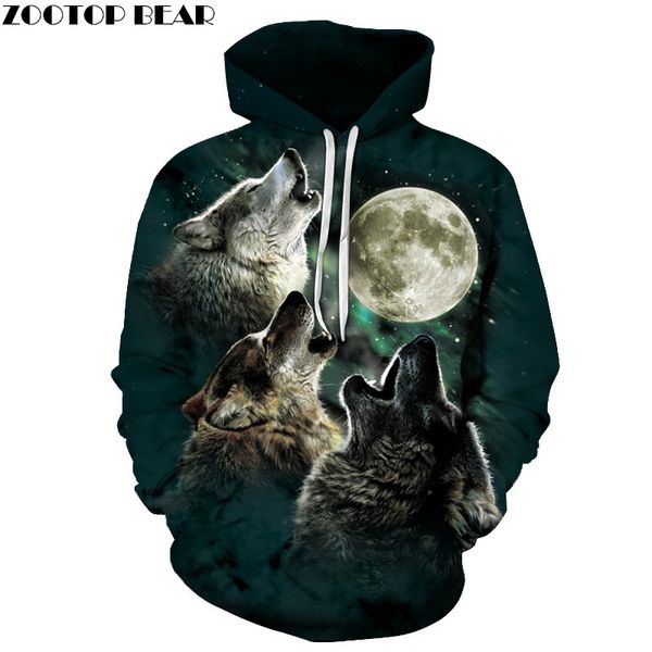 

wolf printed men women hoodies 3d hooded sweatshirts autumn spring pullover fashion tracksuits animal brand quality outwear, Black