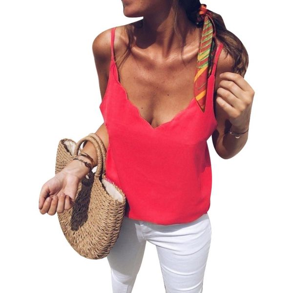 

plus size women solid color summer tank v neck backless shirt vest new, White