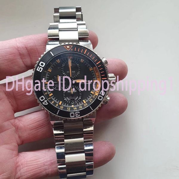 

dropshipping1- business watch full stainless steel japan chronograph movement mens diver watch 5atm waterproof luminous montre de luxe, Slivery;brown