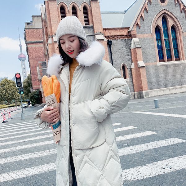 

2019 new fashion casual women winter jacket cotton padded warm thicken big fur collar ladies long coats parka womens jackets, Black