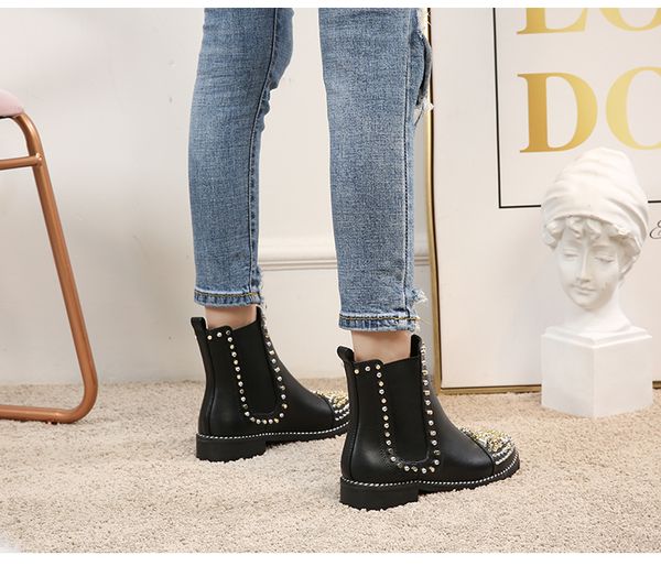 

2018 brand quality new fashion rivets red bottom leather women high sneaker luxury designer ankle boots, Black