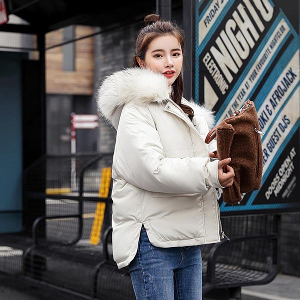 

winter jacket women 2019 fashion warm women down coat female fur collar hooded zipper outwear short winter down jacket, Black