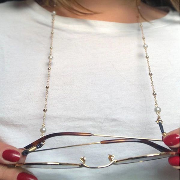 

очки цепь металлическая бусина белый пластик жемчужина шарм позолоченные металлические цепи силиконовые петли солнцезащитные очки аксессуар