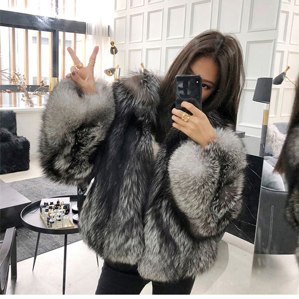

silver fur women regular collar coat black real whole skin fur winter thick soft warm jacket