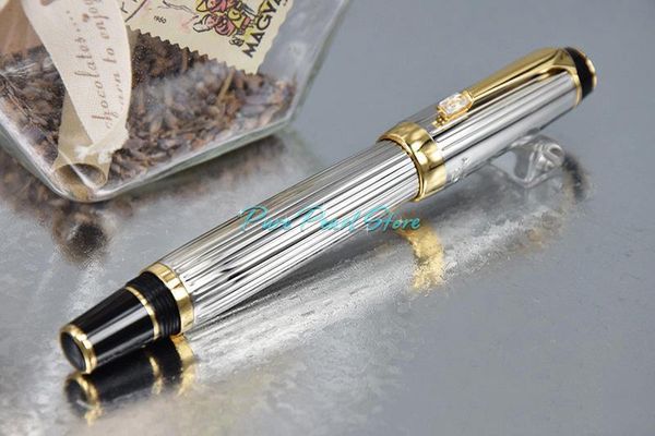 

pure pearl mbohemia office school stationery silver wiredrawing style with golden clip luxury roller ball pen, Blue;orange