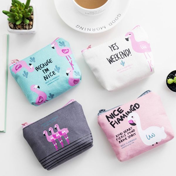 

1pcs popular women flamingo strawberry pattern coin purse zip bag child girls mini wallet pu leather portable handbag random