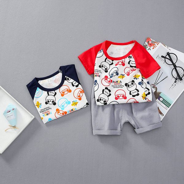 

fashion summer children boys girls clothes kids cotton panda t-shirt short 2pcs/sets toddler clothing sets infants tracksuits, White