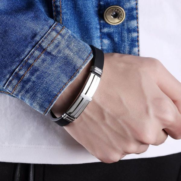 

bangle stainless steel cross silicone men's bracelet wristband, Black