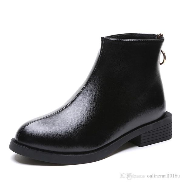 

spring autumn booties women round toe black ankle boots pu leather winter female shoes fashion back zipper heel boots