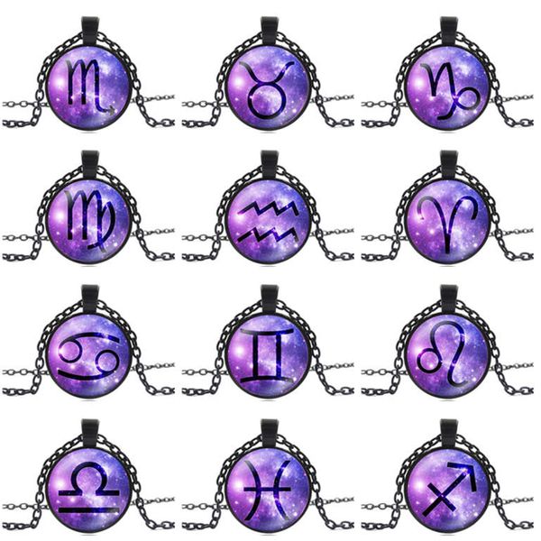 

european and american men and women twelve constellation time gemstone necklace pendant djn567 mix order pendant necklaces jewelry, Silver