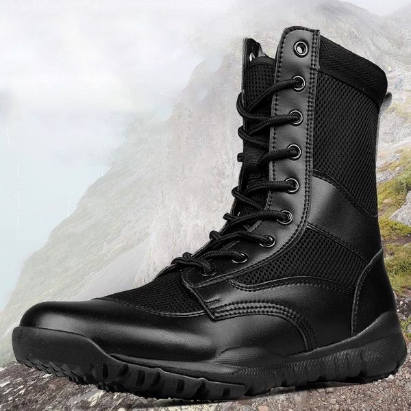 

fashion men military boots waterproof breathable leather tactical boots man, Black