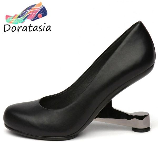 

doratasia genuine leather solid women round toe style strange band shoes slip on casual bridal pumps women pumps, Black