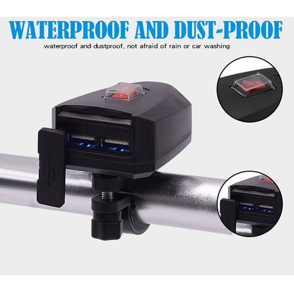 

10v-80v motorcycle 2.4a dual usb waterproof power charger scooter handlebar cigarette lighter adapter moto accessories dfdf