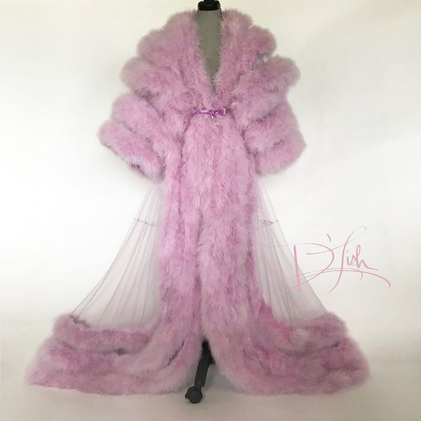 

pink fur dressing gown lingerie nightgown pajamas sleepwear v neck long sleeve womens luxury dressing gowns housecoat nightwear lounge wear, White;pink