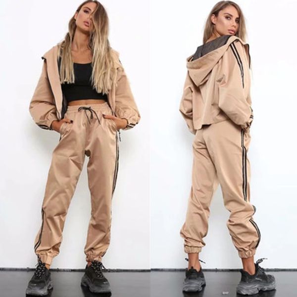

womens designer tracksuits cardigan sports suit loose side leggings harem pants + short hooded casual sports suit quanlity, White