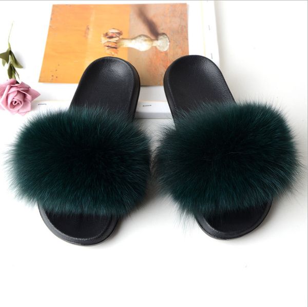 

popular custom and color wholesale open toe fur home slipper, Black