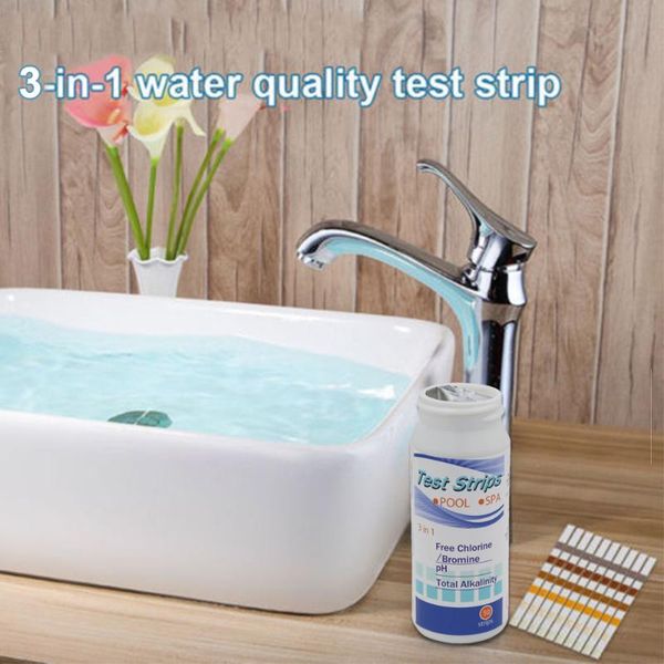 

50pcs 3 in 1 easy distinguish multi-use ph alkalinity swimming spa water hardness test strip bottled detection practical