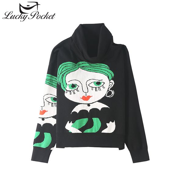 

2020 women spring autumn new fashion loose turtleneck sweater ladies cartoon solid color casual long sleeve knitted ql168, White;black