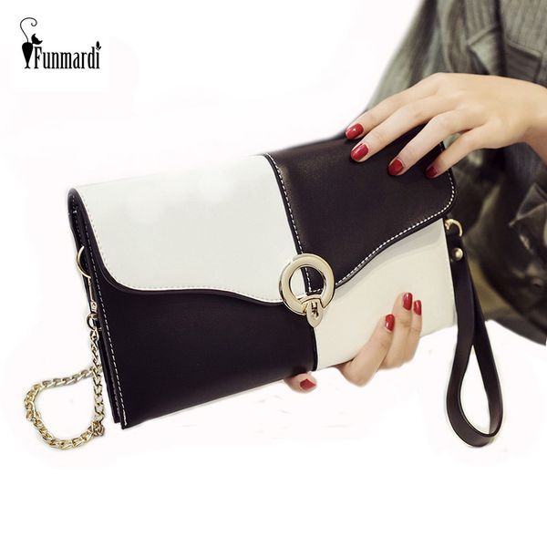 

funmardi european patchwork clutch female envelope pu leather women's bag over shoulder bags clutch chain messenger bag wlhb1956