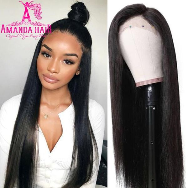 

straight human hair wigs pre plucked with baby hair amanda remy peruvian wigs 13x4 hd transparent lace front human, Black;brown